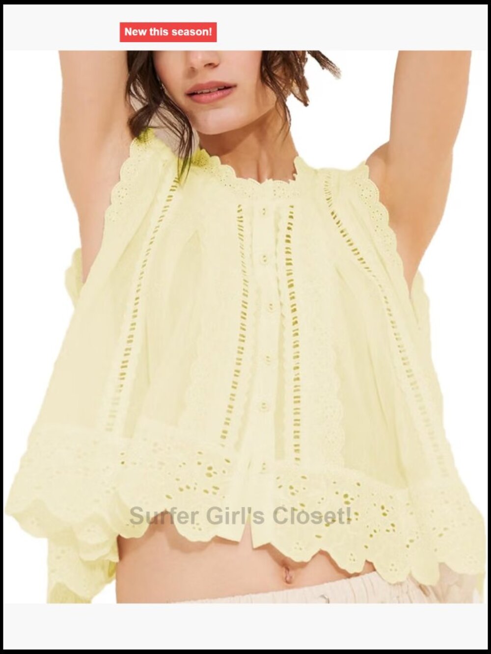 Women Boho Lace Trim Tank Top Sleeveless Button Down Front Flowy Crop Top Beach